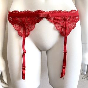 Victoria's Secret Very Sexy Red Lace Bow Accent Adjustable Garter Belt